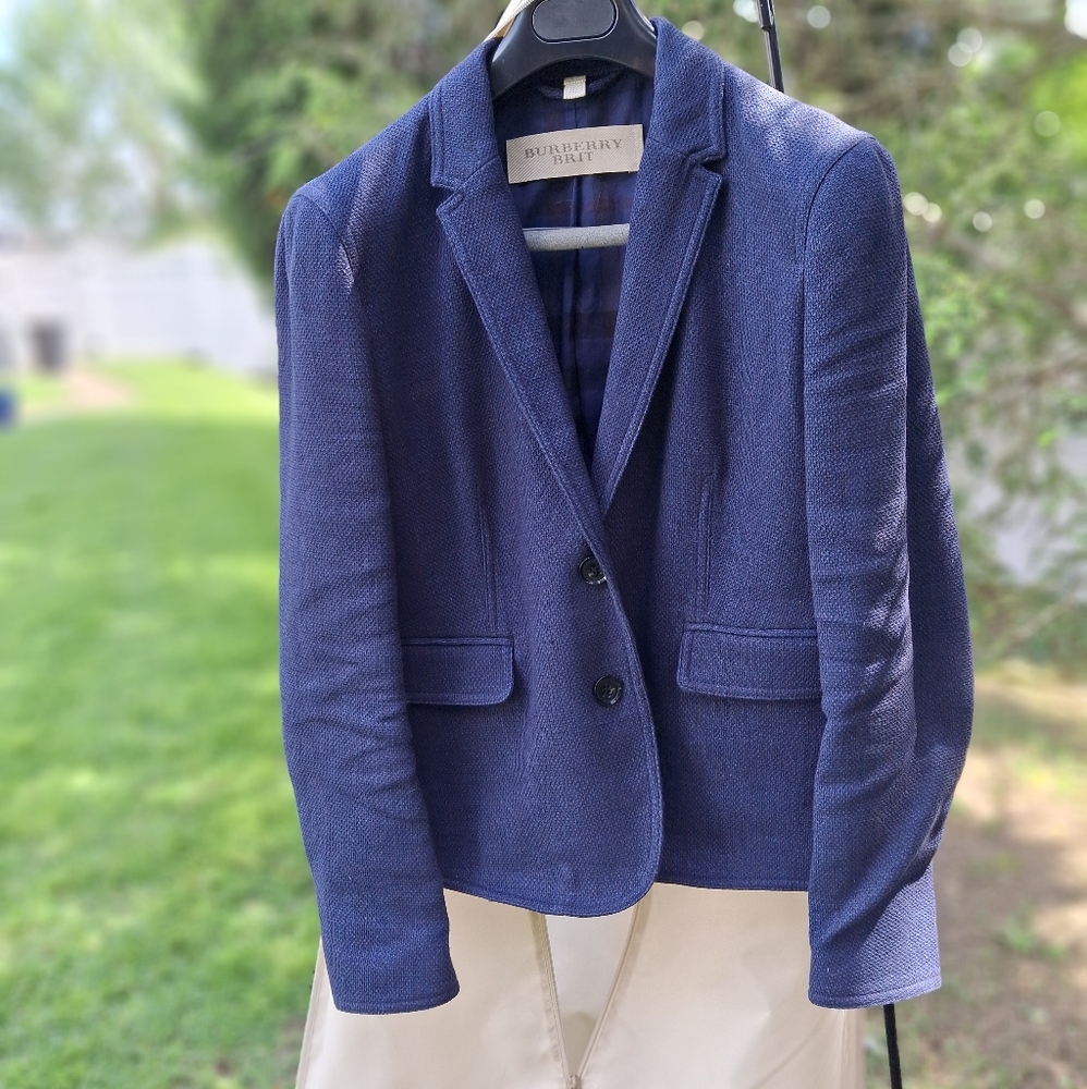Burberry Blue Blazer with Notched Lapels With Garment Bag